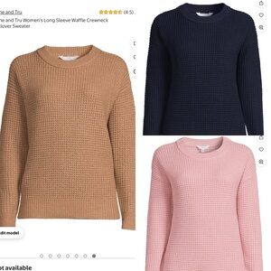 Lot of 3 Time and Tru Women's Long Sleeve Waffle Crewneck Pullover Sweaters